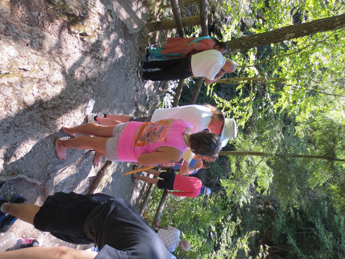 Barefoot Hikers enjoy the waterfall scenery